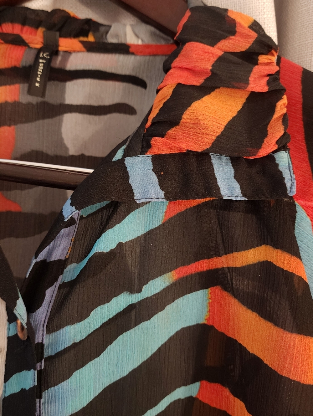Sheer Button-Front Tunic Top in Blue & Orange Stripe - Picture 8 of 8